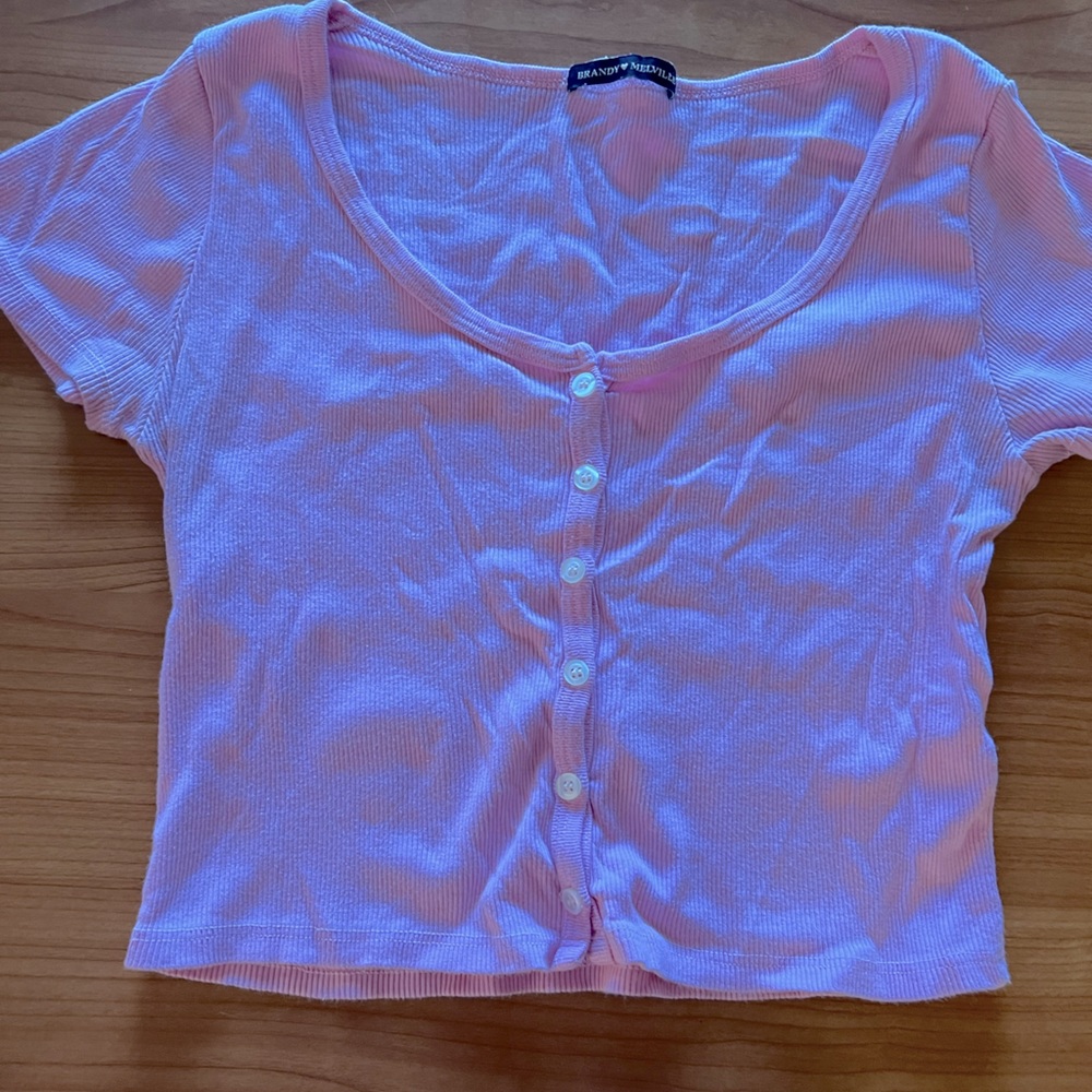 Pink Brandy Melville Cropped Button Up